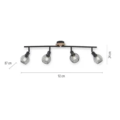 Strahler, Deckenleuchte, Holz, schwarz, 4-flammig, Drahtkorb