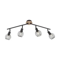 Strahler, Deckenleuchte, Holz, schwarz, 4-flammig, Drahtkorb