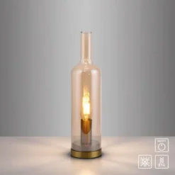 Tischleuchte BOTTLE, Amberglas, Schnurschalter, Leuchtmittel wechselbar