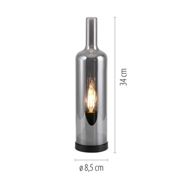 Tischleuchte BOTTLE, rauchfarben, Flaschenform, Rauchglas, Schnurschalter