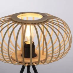 Tischleuchte, E27 für LED Leuchtmittel wechselbar, Holz Rattan