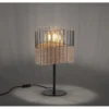 Tischleuchte, schwarzes Metall, Holzgeflecht, rustikal, Vintage, Rattan