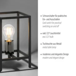 Tischleuchte, schwarz, modern, Retro-Stil, inkl. Schnurschalter, Cage-Optik
