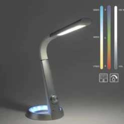 Tischleuchte, silber, LED Standfuß, dimmbar, USB-Anschluss