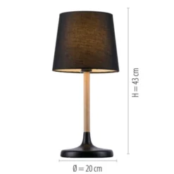 Tischleuchte, Stoffschirm, schwarz, Holz, schlicht, zeitlos