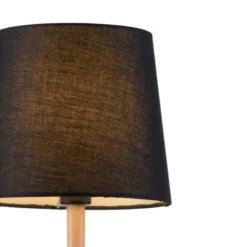 Tischleuchte, Stoffschirm, schwarz, Holz, schlicht, zeitlos