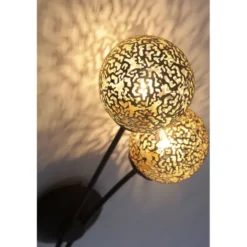 Wandleuchte, braun-gold, Landhaus-Stil, 2 Spots, lichtdurchlässiges Muster
