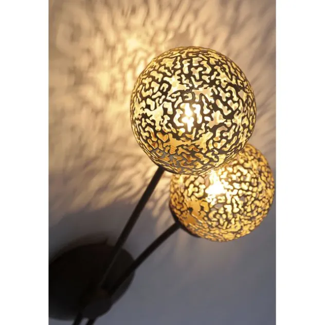 Wandleuchte, braun-gold, Landhaus-Stil, 2 Spots, lichtdurchlässiges Muster