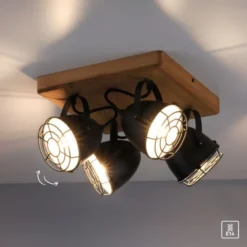 Wandleuchte Retrolook Vintage Holz / Metall, 4-flammig, schwarz