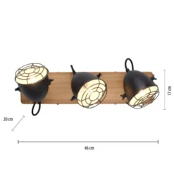 Wandleuchte Retrolook Vintage Holz / Metall, 3-flammig, schwarz