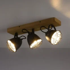 Wandleuchte Retrolook Vintage Holz / Metall, 3-flammig, schwarz