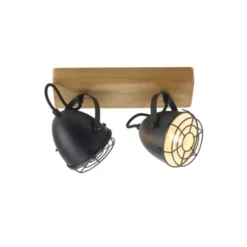 Wandleuchte Retrolook Vintage Holz / Metall, 2-flammig, schwarz