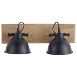 Wand- und Deckenleuchte, schwarz, 2flg, Retro-Look, Vintage, drehbar, Holz